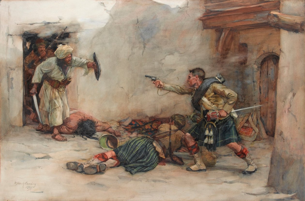 Trommeslager James Roddick fra 92nd Gordon Highlanders, forsvarer løjtnant Menzies under hånd-til-hånd kampe i Kandahar af William Skeoch Cumming