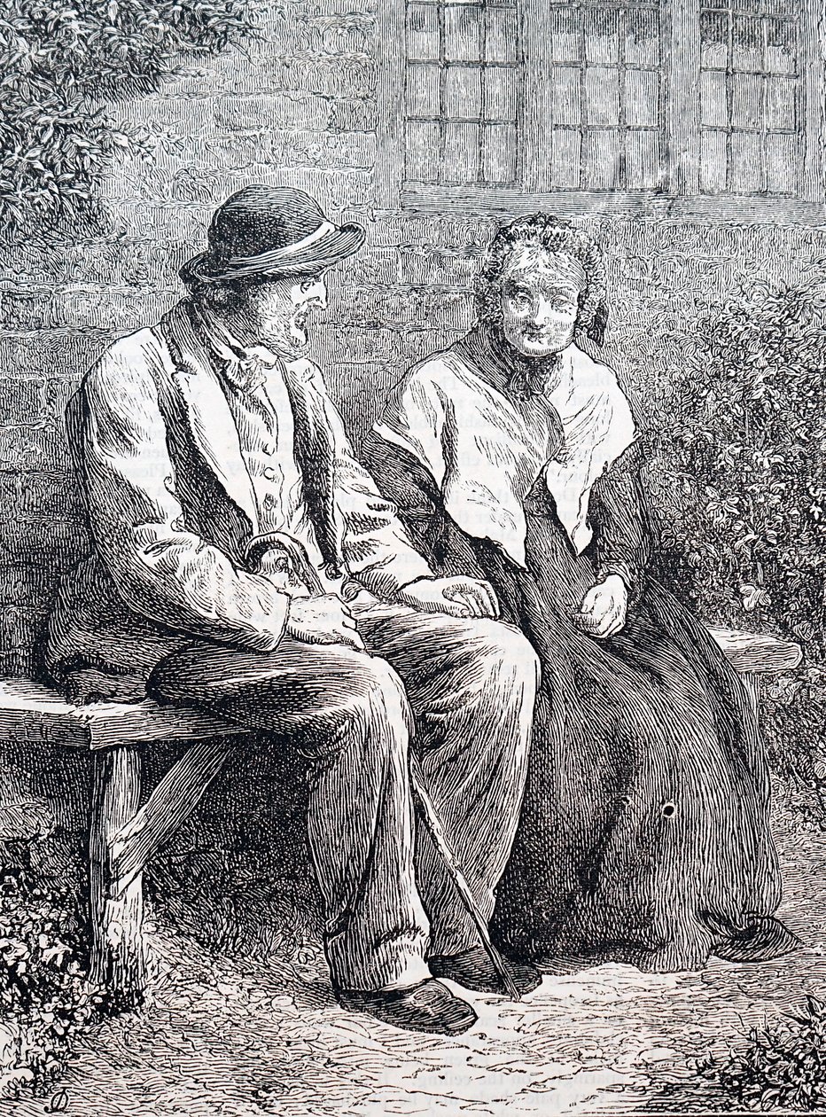 Et ældre ægtepar. Af William Small (1843-1929), en engelsk illustrator. 1880 (gravering) af William Small