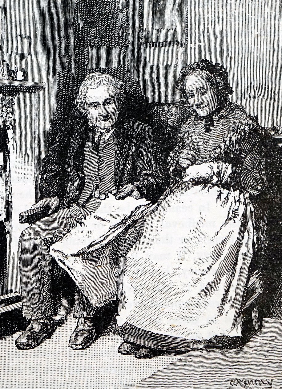 Et ældre ægtepar. Af William Small (1843-1929), en engelsk illustrator. 1880 (gravering) af William Small