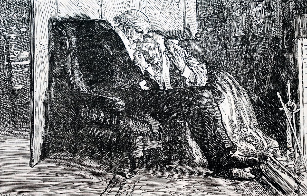 Et ældre ægtepar. Af William Small (1843-1929), en engelsk illustrator. 1880 (gravering) af William Small