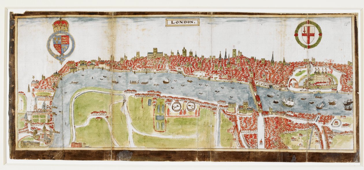 Sloane 2596, f.52 Udsigt over London fra syd, som viser Themsen, London Bridge og Tower af William Smith