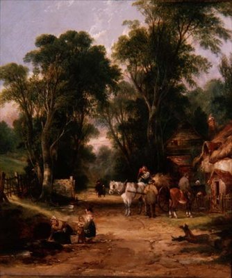 Landsbyscene med figurer af William Snr. (circle of) Shayer