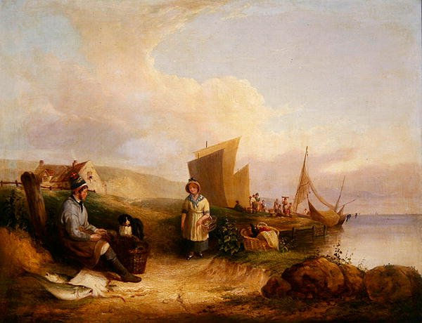 Kystscene med fiskere (olie på lærred) af William Snr. Shayer