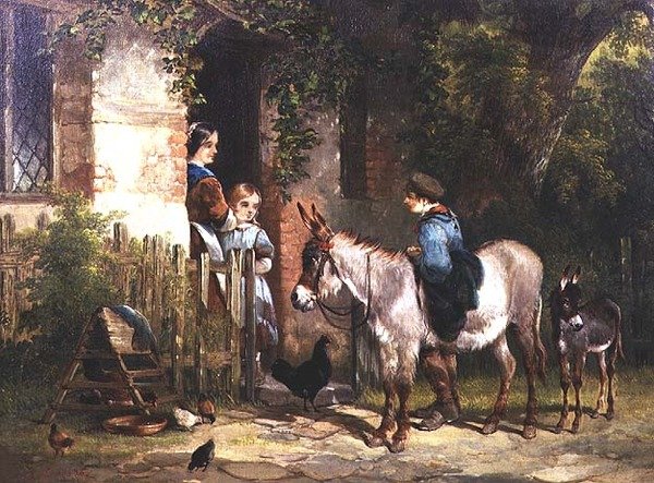 Figurer med æsler uden for et sommerhus af William Snr. Shayer