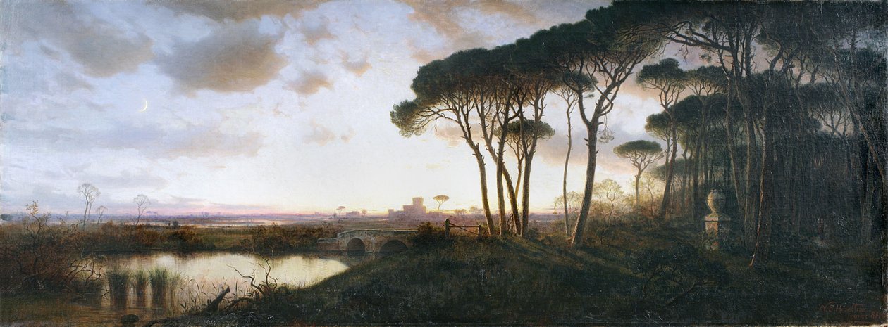 Ostias borg set fra fyrreskoven ved Castel Fusano, 1881 af William Stanley Haseltine