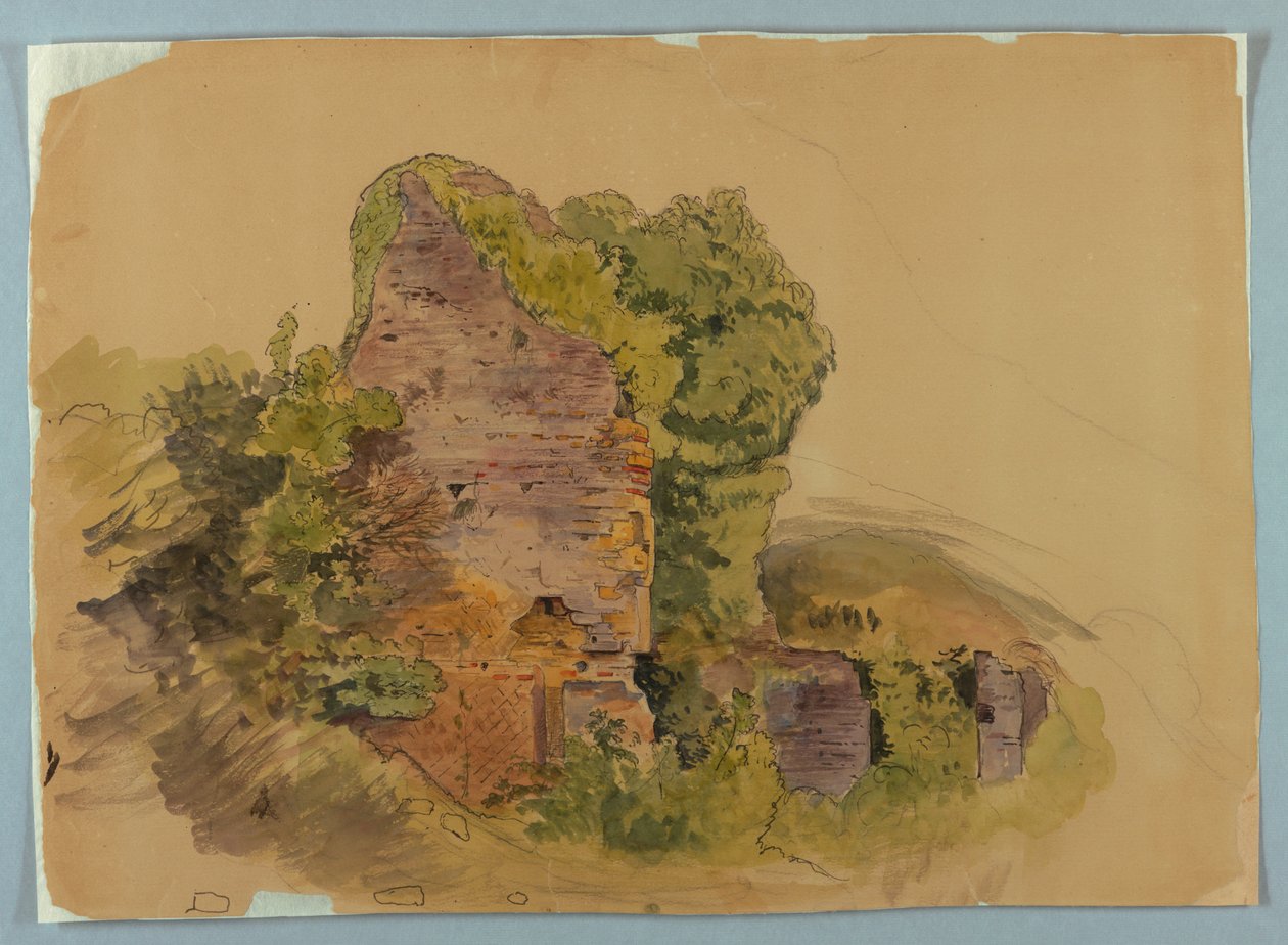 Tårnbase, skitse af ruiner i skov af William Stanley Haseltine