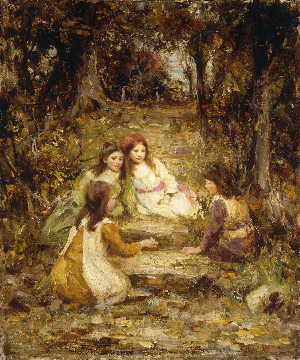Børn i en frugthave (olie på lærred) af William Stewart MacGeorge