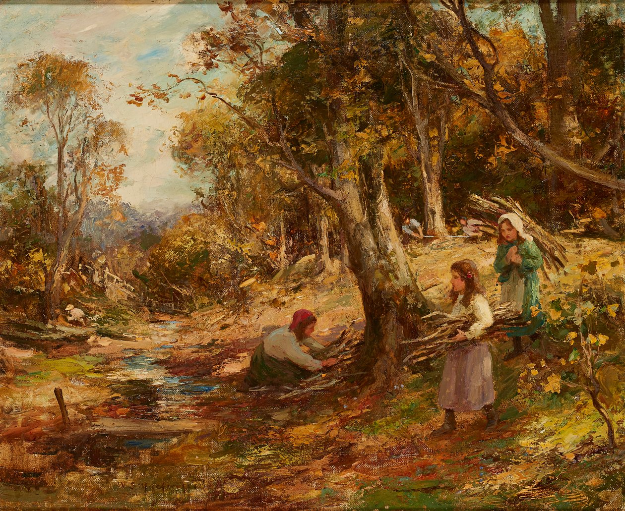 At samle brænde (olie på lærred) af William Stewart MacGeorge