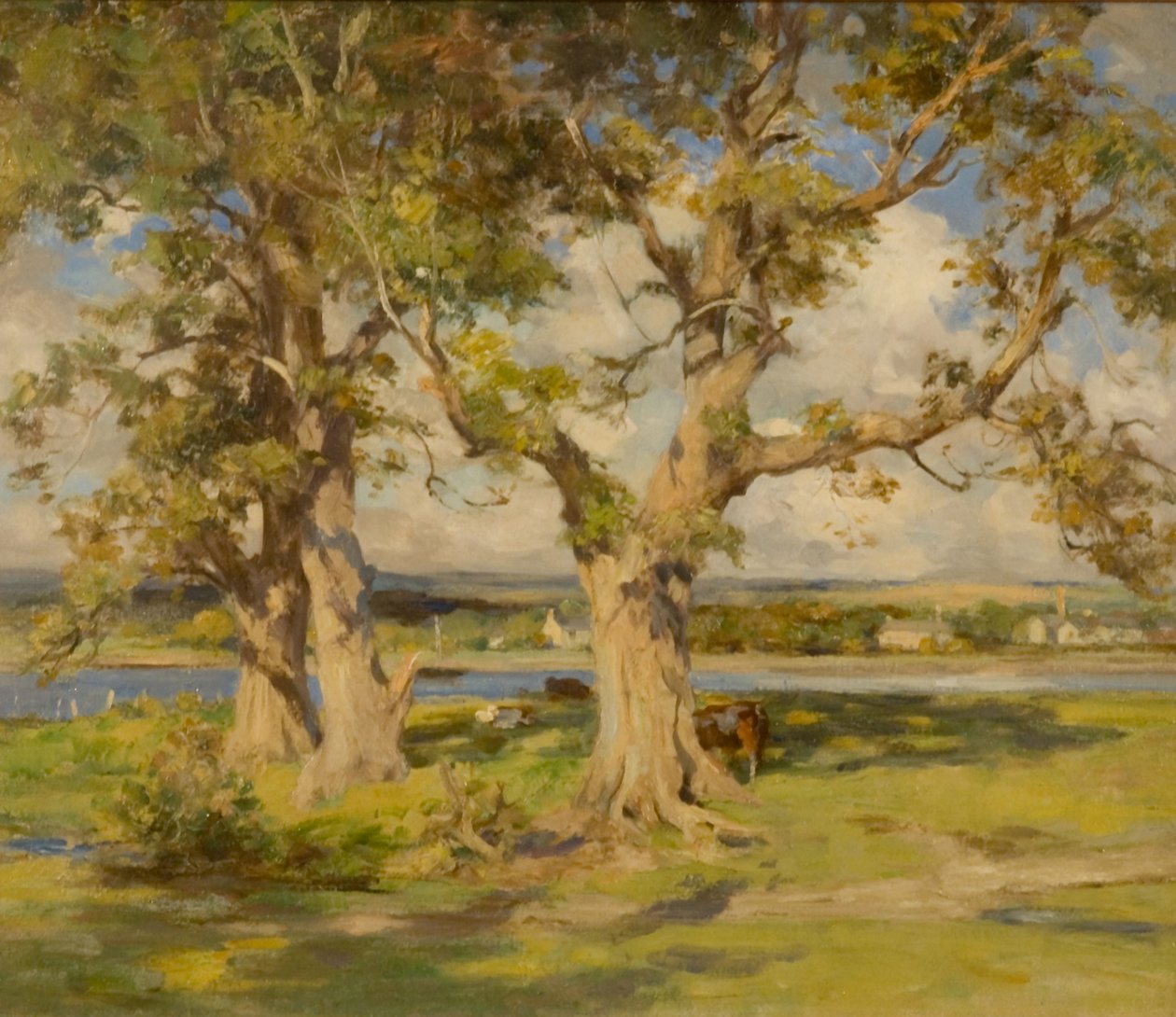 Tre træer ved en flod (olie på lærred) af William Stewart MacGeorge