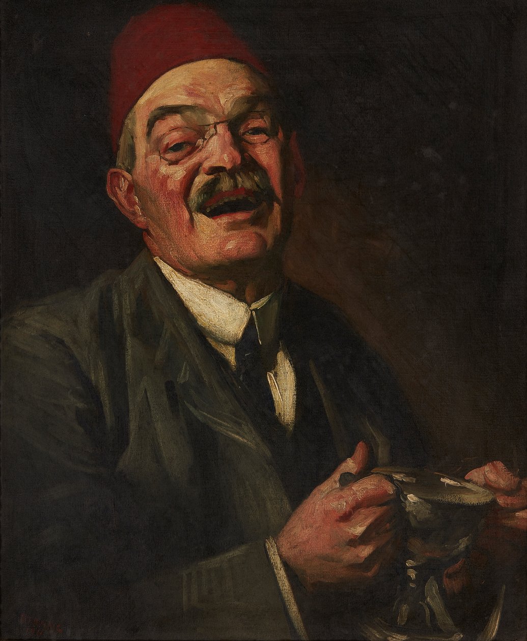 Laughing Man - Selvportræt (olie på lærred) af William Strang