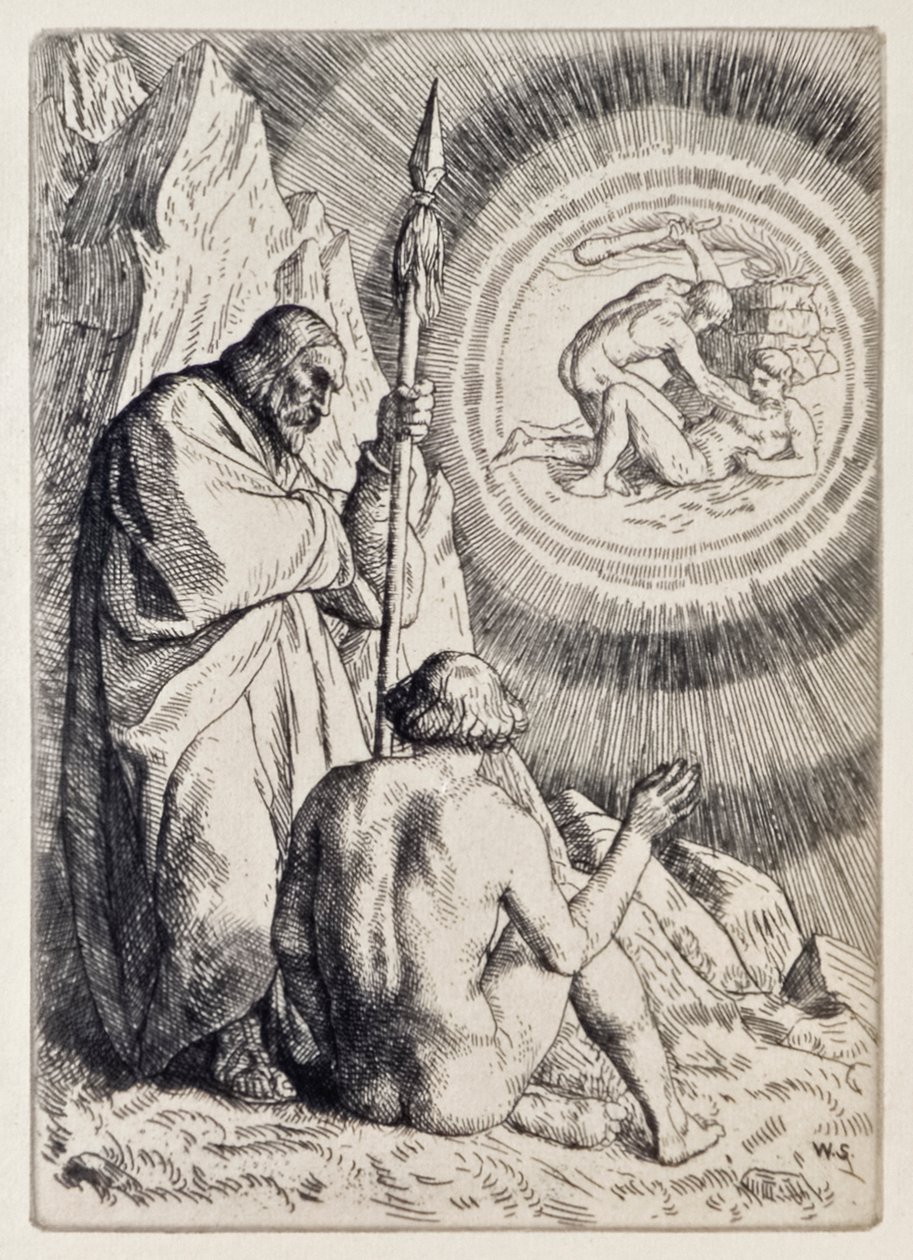 Michael sætter foran Adam en vision fra det tabte paradis af John Milton (1608-1674), en serie på 12 illustrationer ætset af William Strang (1859-1921) af William Strang