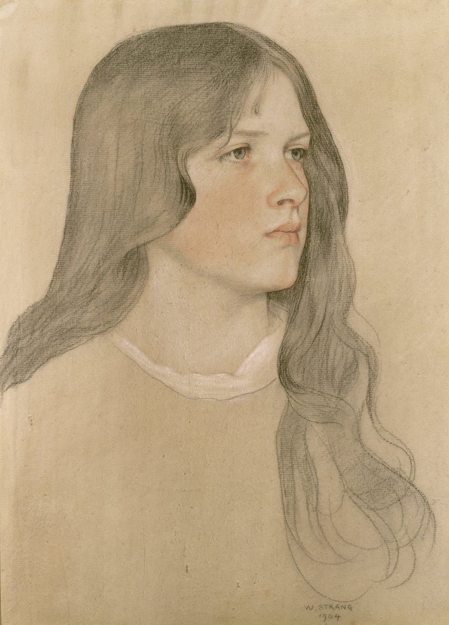 Portræt af en pige, 1904 (farvet blyant på papir) af William Strang