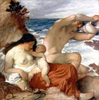 Fiskerens hjem, 20. århundrede (olie på lærred) af William Strang