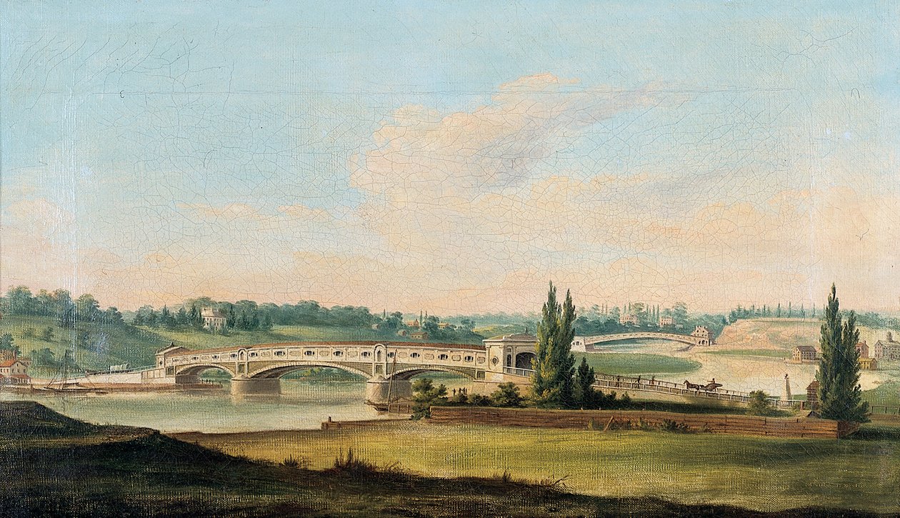 Udsigt over en bro over Schuylkill-floden af William Strickland