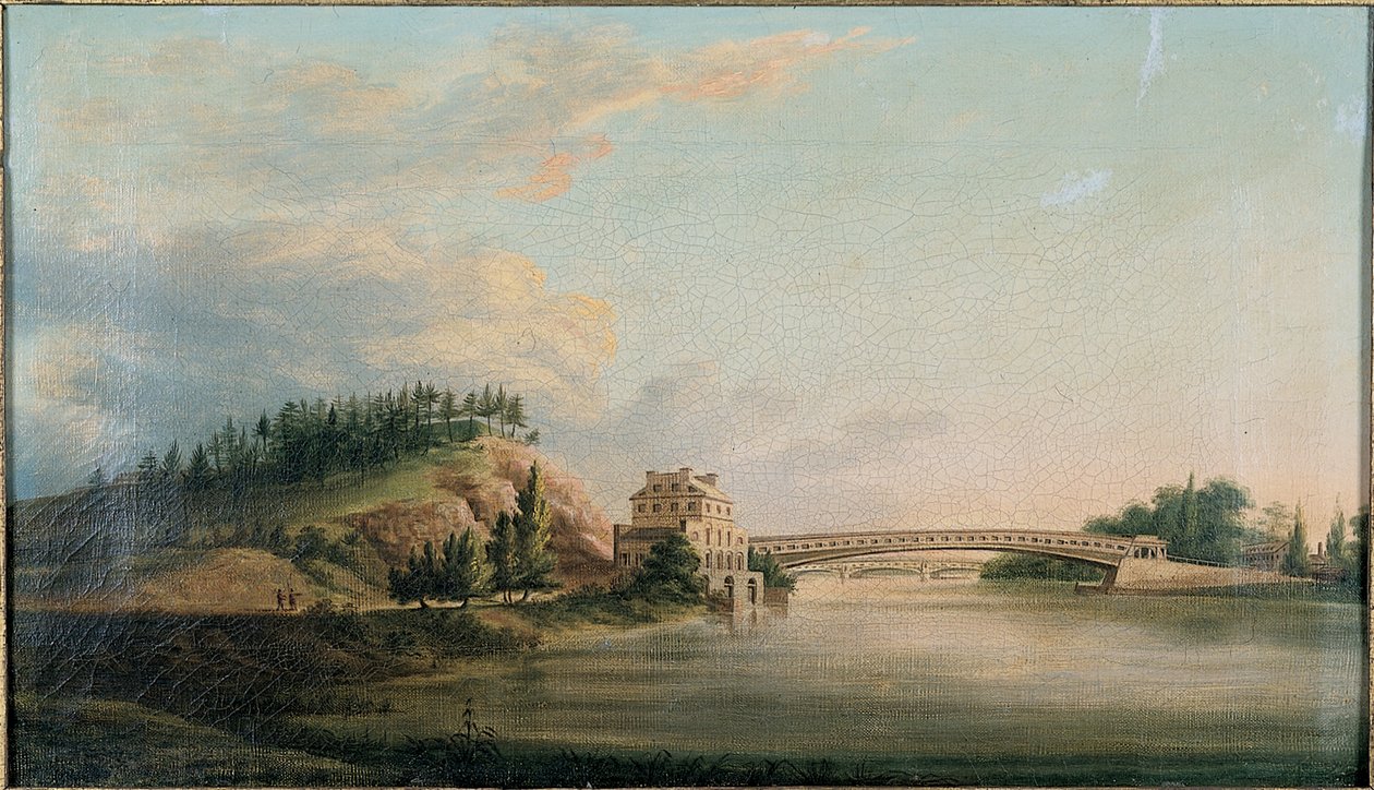 Udsigt over en bro over Schuylkill-floden, ca. 1815 af William Strickland