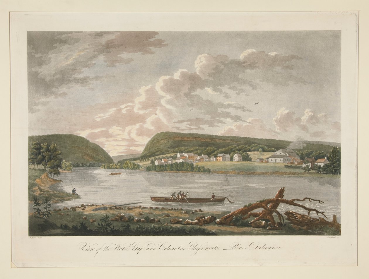 Udsigt over Water Gap og Columbian Glassworks, River Delaware af William Strickland