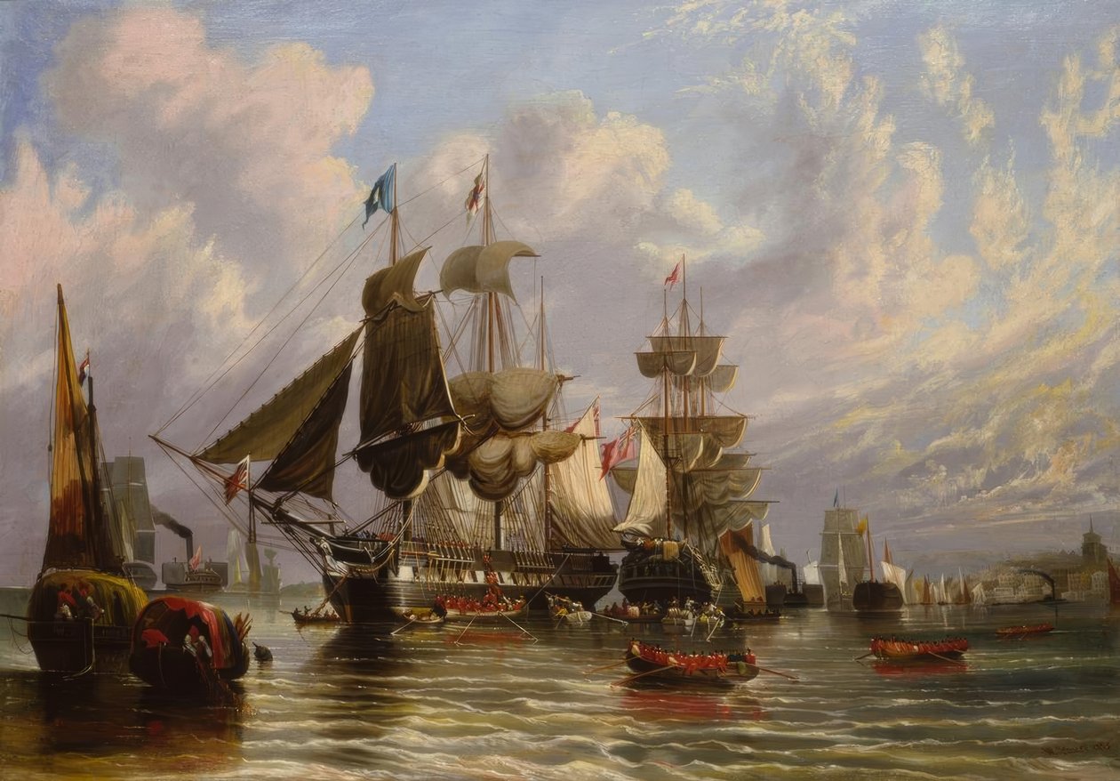 Krimkrigen, indskibning af engelske tropper, 1855 / Gem. v. W.Stuart af William Stuart