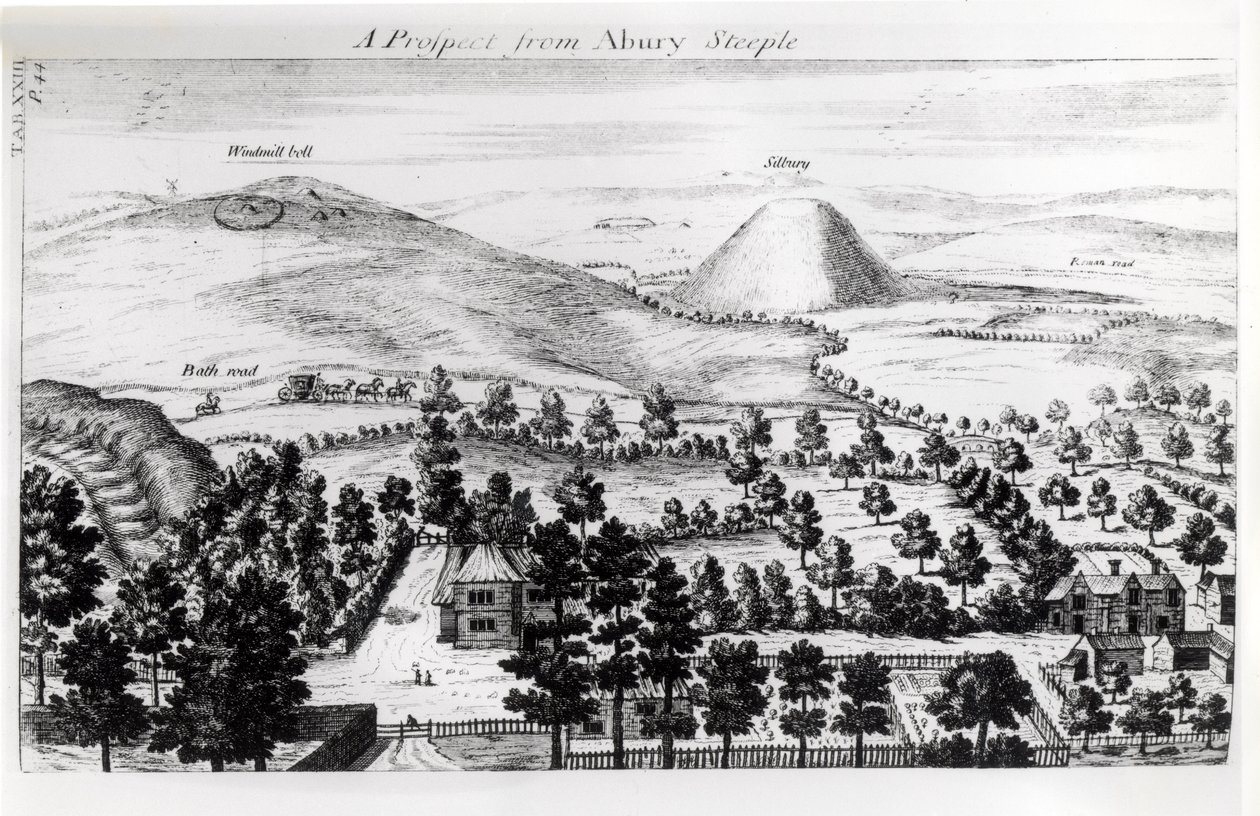 Udsigt fra Avebury-tårnet i Silbury Hill, illustration fra 