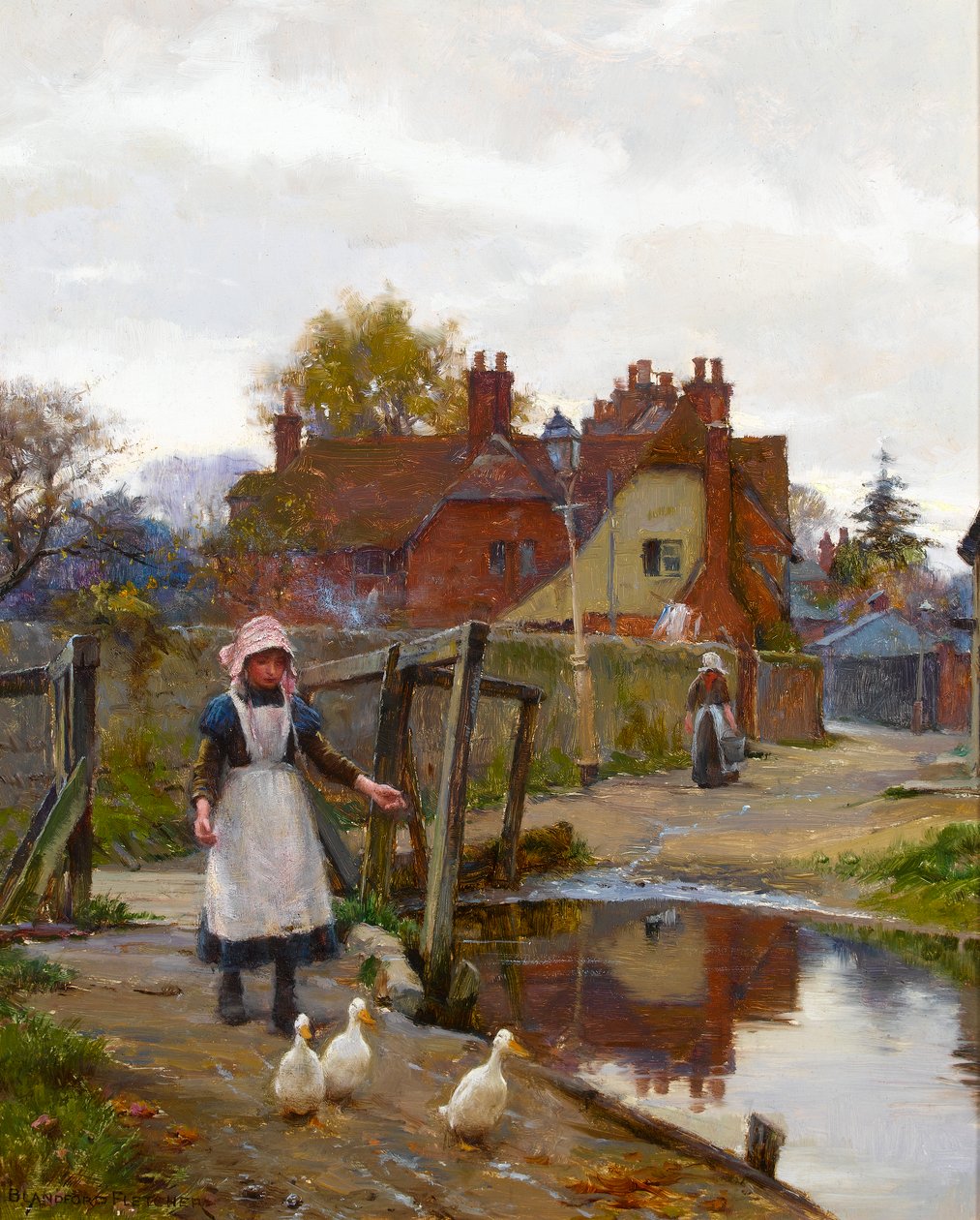 Kører ænderne hjem ved den gamle bro, Abingdon af William Teulon Blandford Fletcher