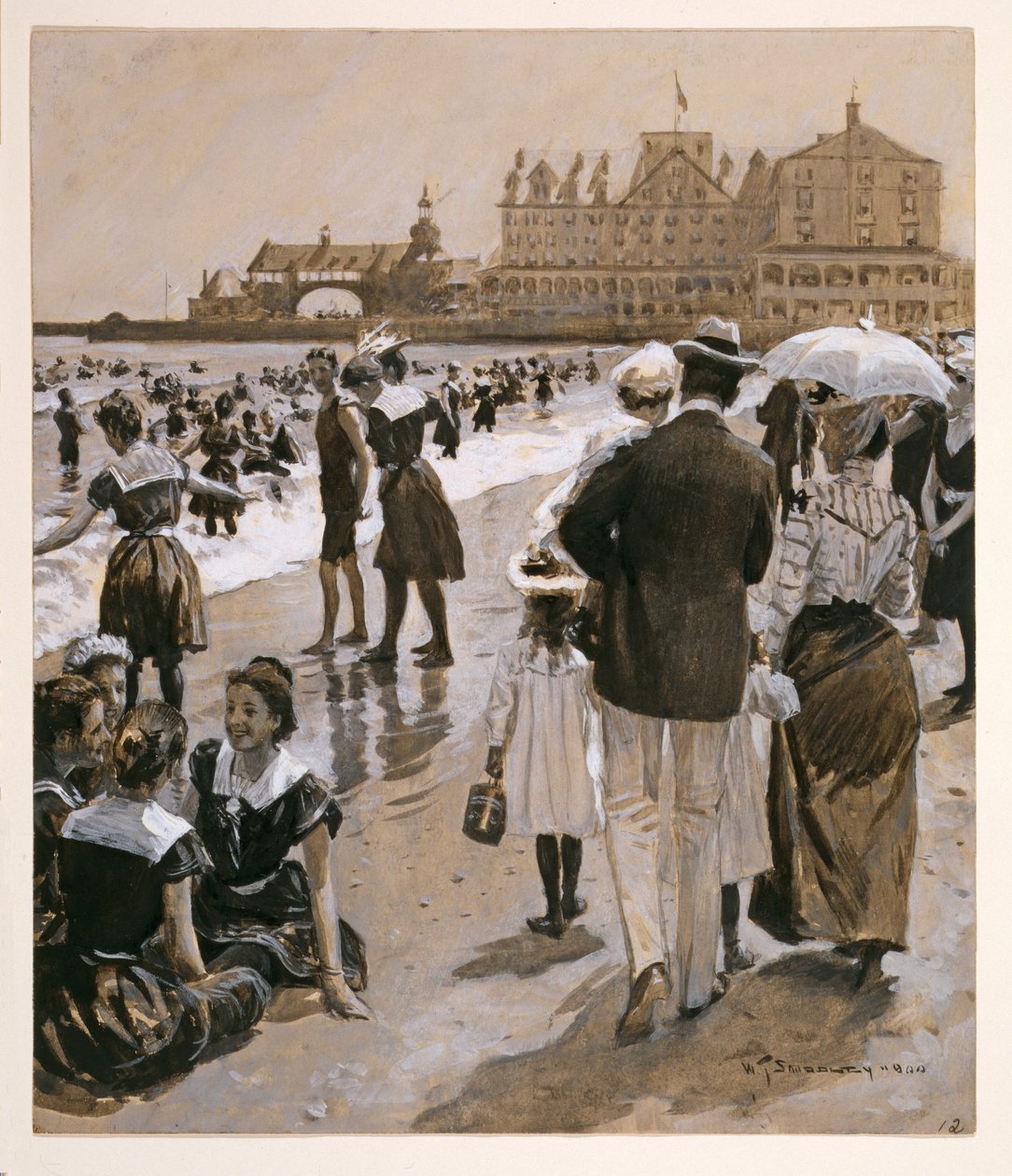 Strandscene fra Harpers Weekly, udg. 1900 (farvelitografi) af William Thomas Smedley