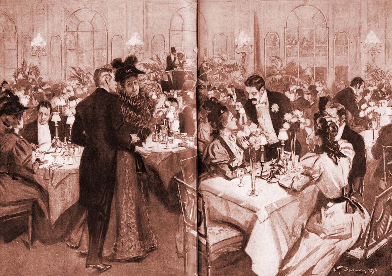 Medlemmer af det høje samfund på Waldorf Hotel af William Thomas Smedley