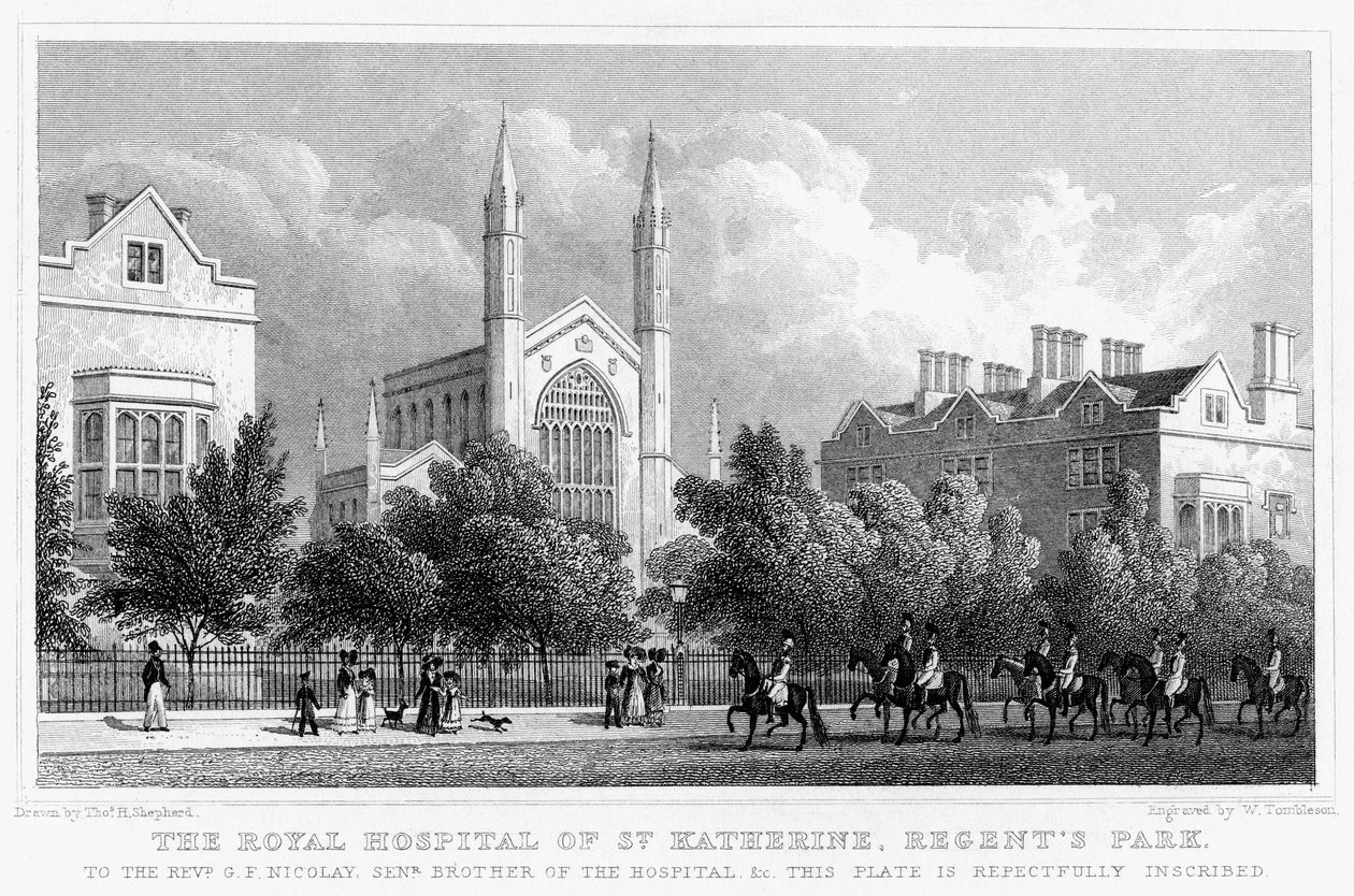 The Royal Hospital of St Katherine, Regents Park, London, 1827. af William Tombleson