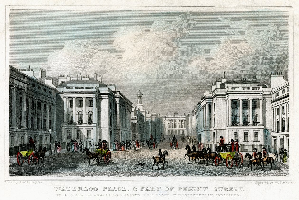 Waterloo Place og en del af Regent Street, Westminster, London, 1828. af William Tombleson