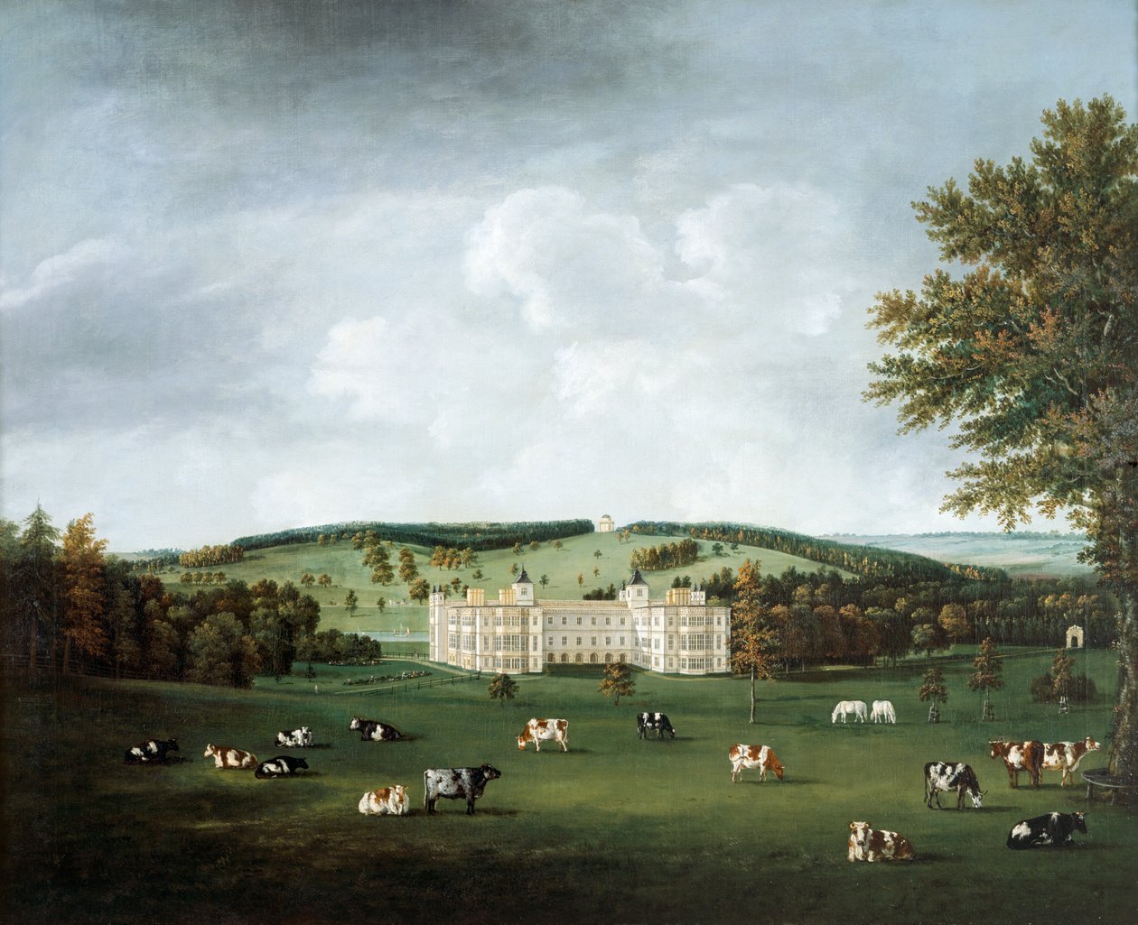 Audley End og Ring Hill Temple ca. 1788 (olie på lærred) af William Tomkins