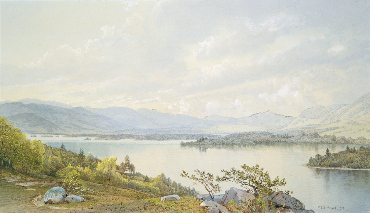 Squam Lake og Sandwich Mountains af William Trost Richards