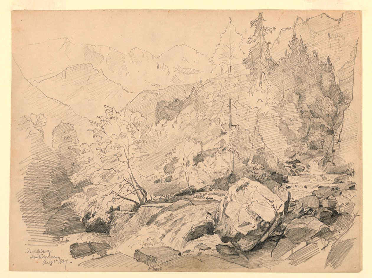 Landskab, Stechelberg, Lauterbrunnen, Schweiz af William Trost Richards