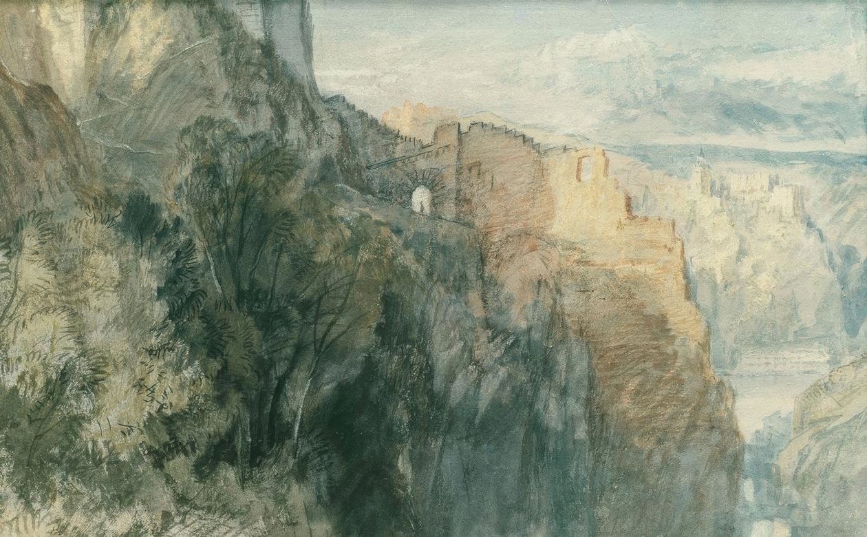 Katz Slot med udsigt over Rheinfels Slot af Joseph Mallord William Turner