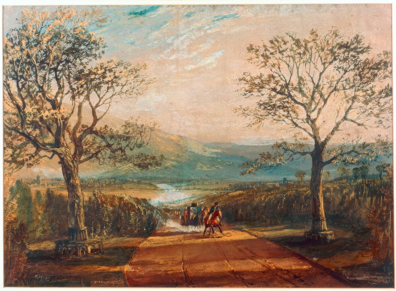 Bus på vej gennem dalen, heden bagved af Joseph Mallord William Turner