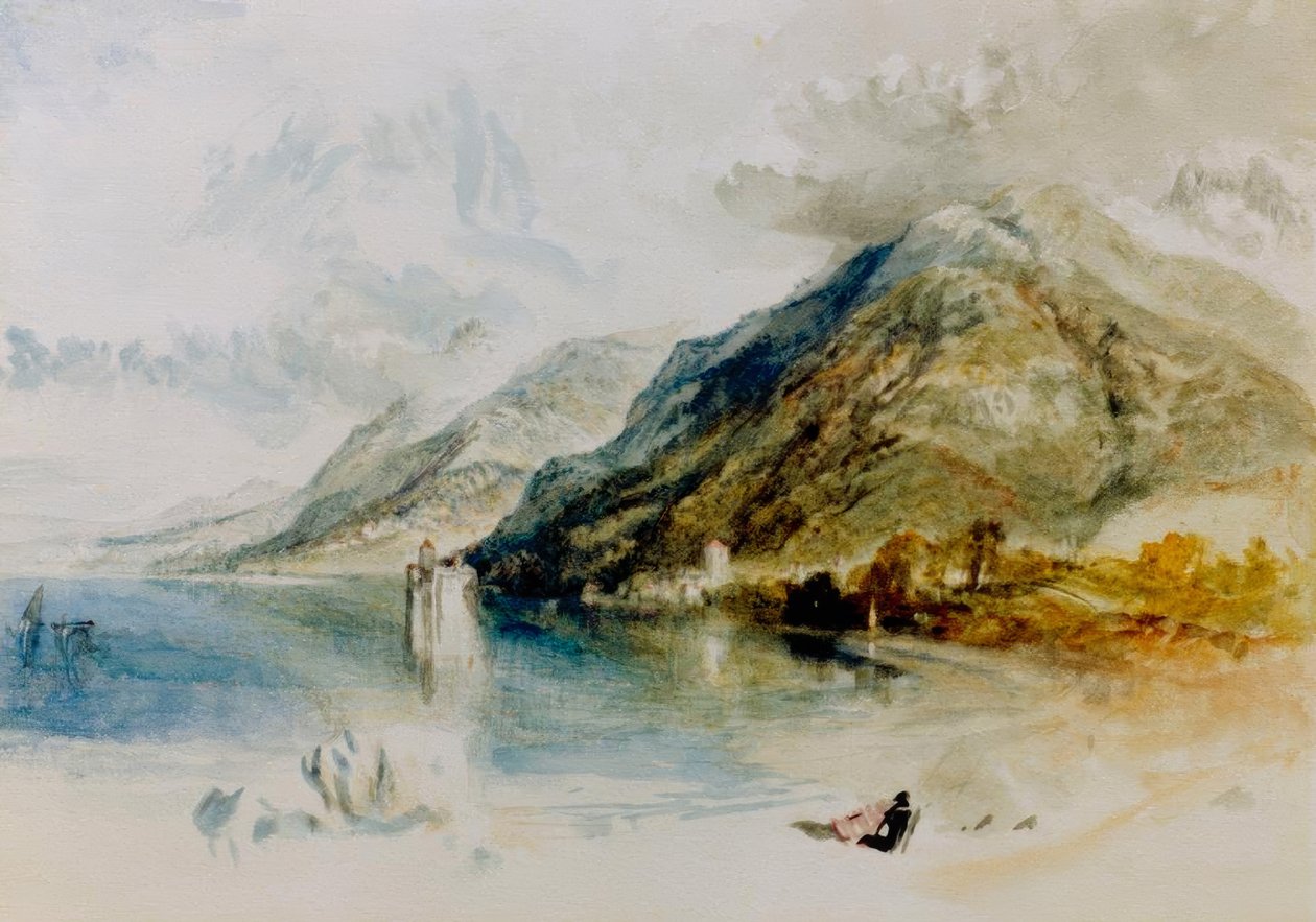 Chillon-slottet ved Genevesøen, set fra Villeneuve af Joseph Mallord William Turner