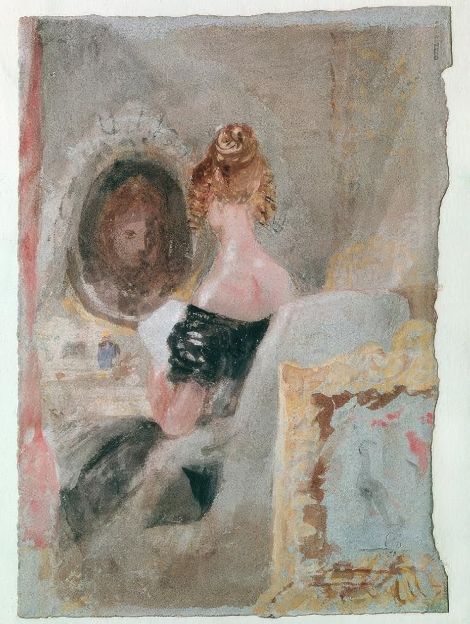 Interiør på Petworth House: kvinde foran spejlet af Joseph Mallord William Turner