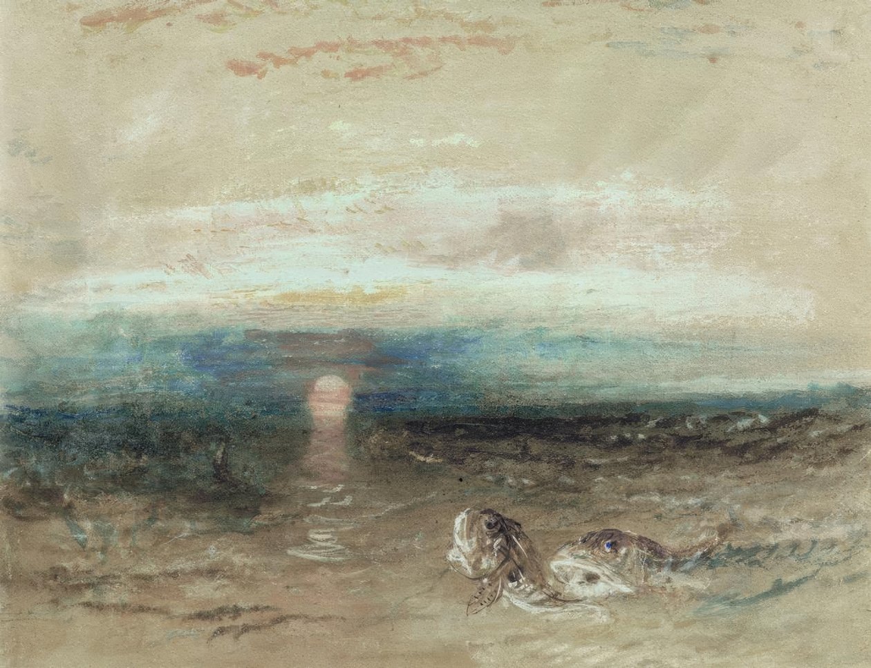 Solnedgang over havet med gurner af Joseph Mallord William Turner