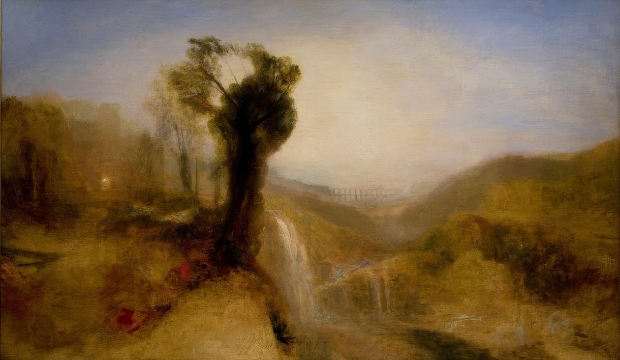 Sydlandskab med en akvedukt og vandfald af Joseph Mallord William Turner