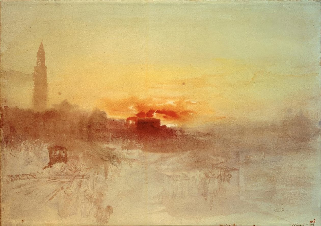 Venedig ved solopgang fra Hotel Europa, med Campanile af Joseph Mallord William Turner