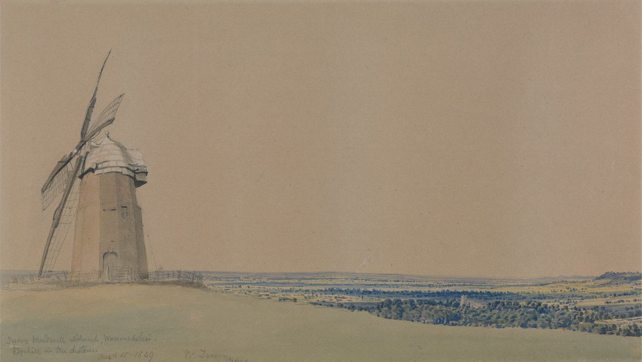 Tysoe Windmill and Church, Warwickshire af William Turner of Oxford