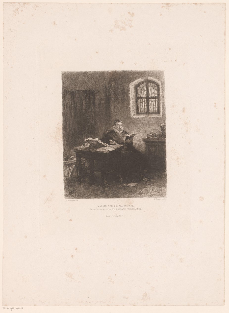 Philip van Marnix van Sint-Aldegonde i fængsel Marnix van St. Aldegonde, oversætter salmerne i fængslet (titel på objekt) af William Unger
