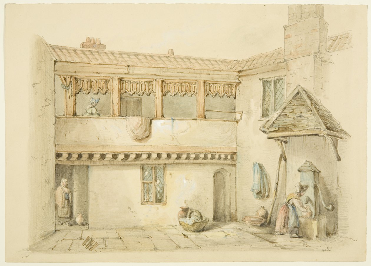 Barnstaple Almshouses, Old Market (blyant og akvarel på papir) af William W. Wheatley