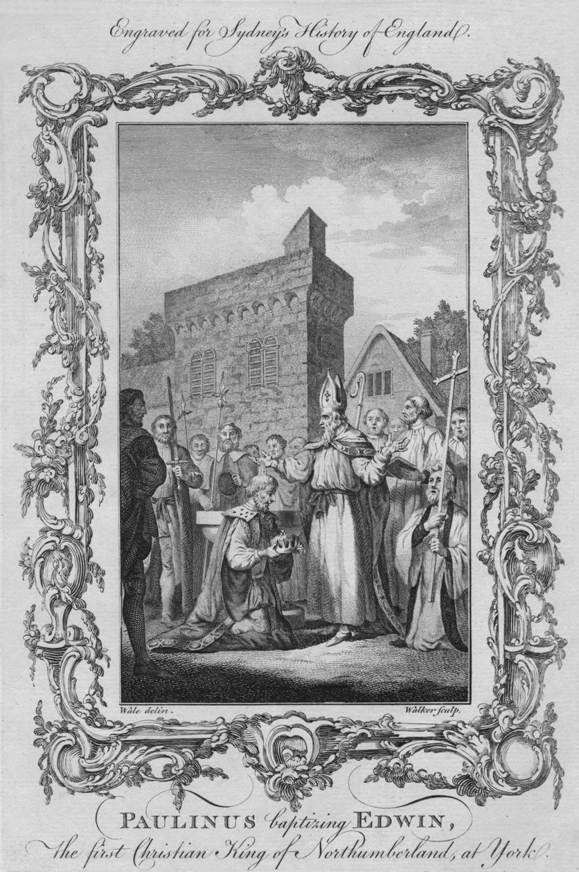 Paulinus døber Edwin, den første kristne konge af Northumberland, i York, 1773. af William Walker