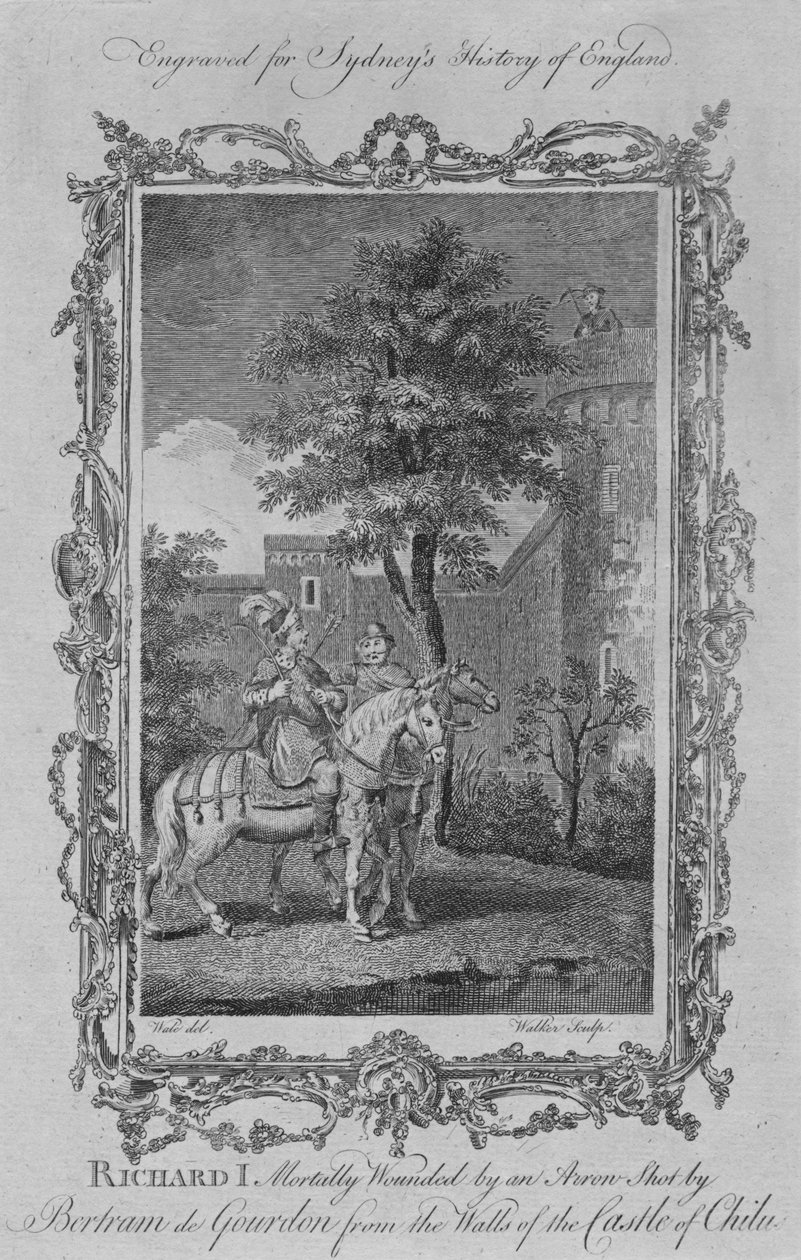 Richard I dødeligt såret af en pil skudt af Bertram de Gourdon fra murene på slottet C af William Walker