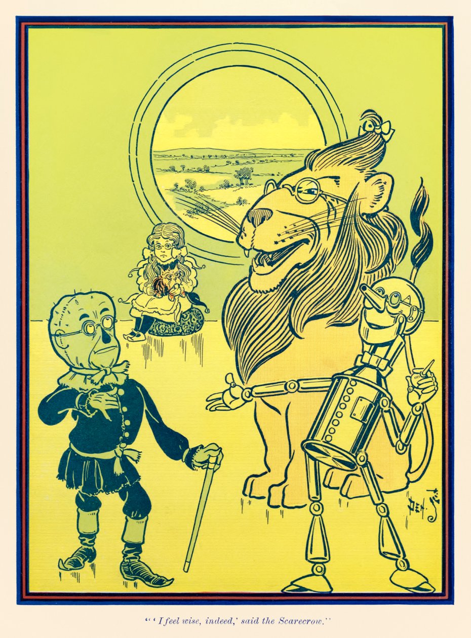 Jeg føler mig virkelig klog sagde fugleskræmselen. fra The Wonderful Wizard of Oz af L. Frank Baum af William Wallace Denslow