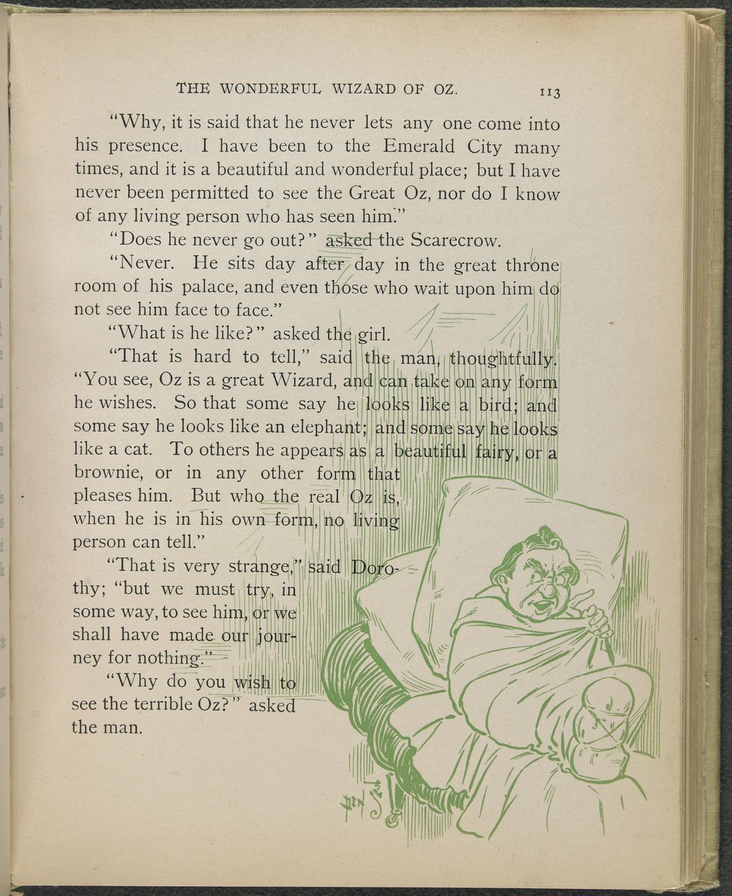 Illustration fra "Den vidunderlige troldmand fra Oz" af Lyman Frank Baum af William Wallace Denslow