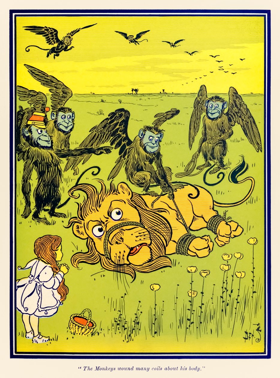 Aberne viklede mange spoler rundt om hans krop. fra The Wonderful Wizard of Oz af L. Frank Baum af William Wallace Denslow