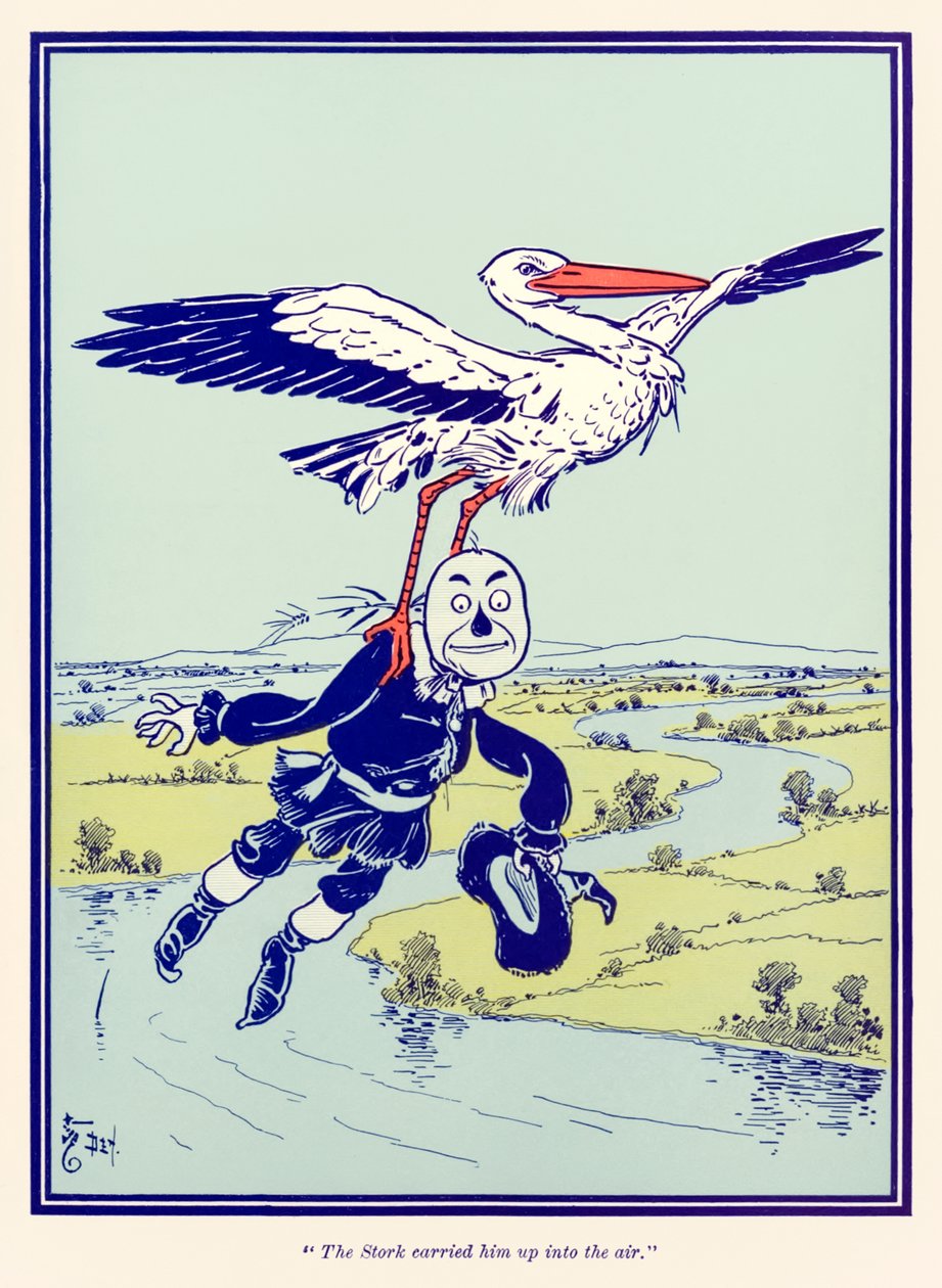 ?Storken bar ham op i luften.? fra ?Den vidunderlige troldmand fra Oz? af L. Frank Baum af William Wallace Denslow