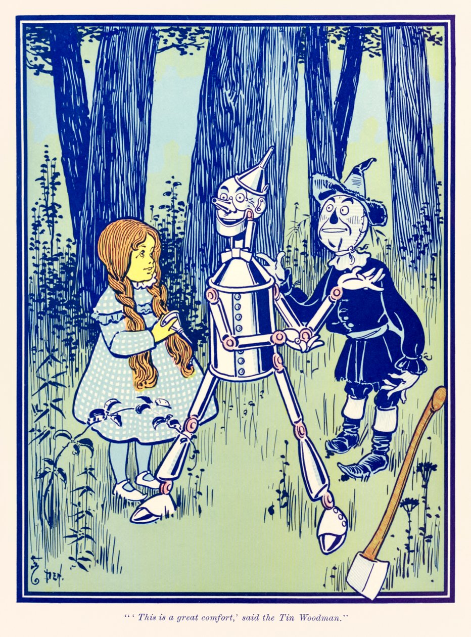 ??Dette er en stor komfort,? sagde Tin Woodman.? fra ?Den vidunderlige troldmand fra Oz? af L. Frank Baum af William Wallace Denslow