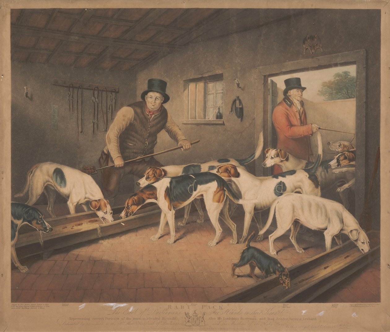 Rævejagt: Raby-flokken / Jarlen af Darlingtons foxhounds i deres kennel af William Ward
