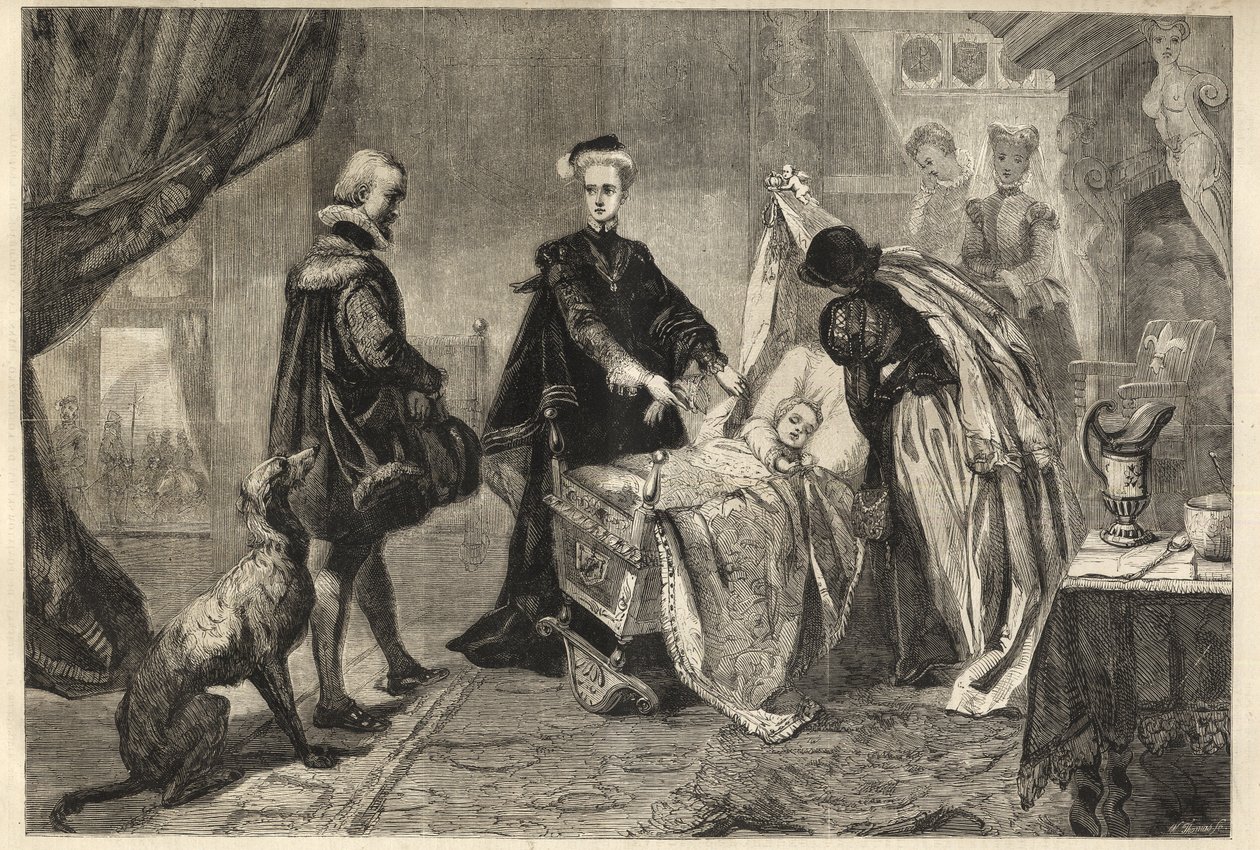 Queen Mary forlader Stirling Castle - Marie Stuart (Marie I af Skotland) foran sin søns vugge (Jacques Stuart, Jacques VI og I) af William Ward