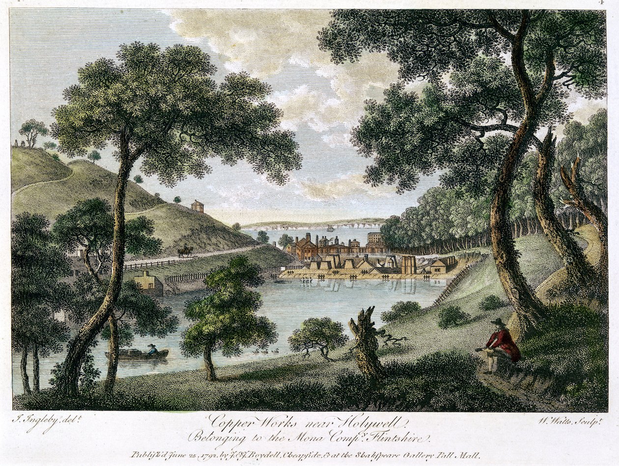 Copperworks nær Holywell, Flintshire, Wales ejet af Mona Company, 1792 af William Watts